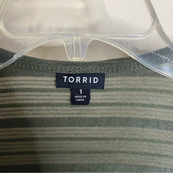Torrid Olive Green Shadow Stripe Drape Cardigan. Size 1. - Picture 2 of 10
